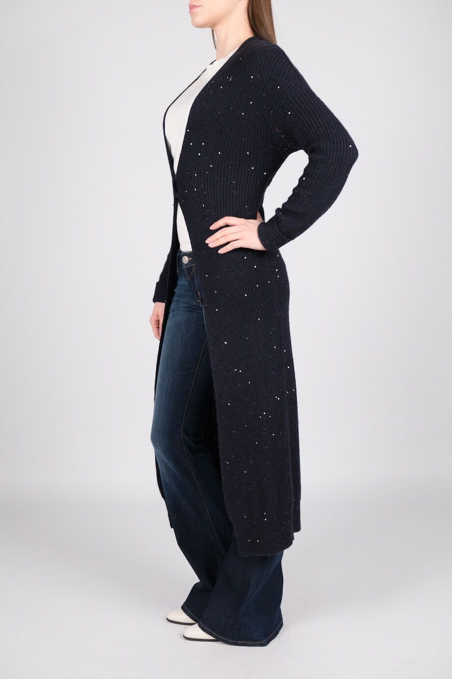 image 2 Удлиненный кардиган тёмно-синего цвета с пайетками