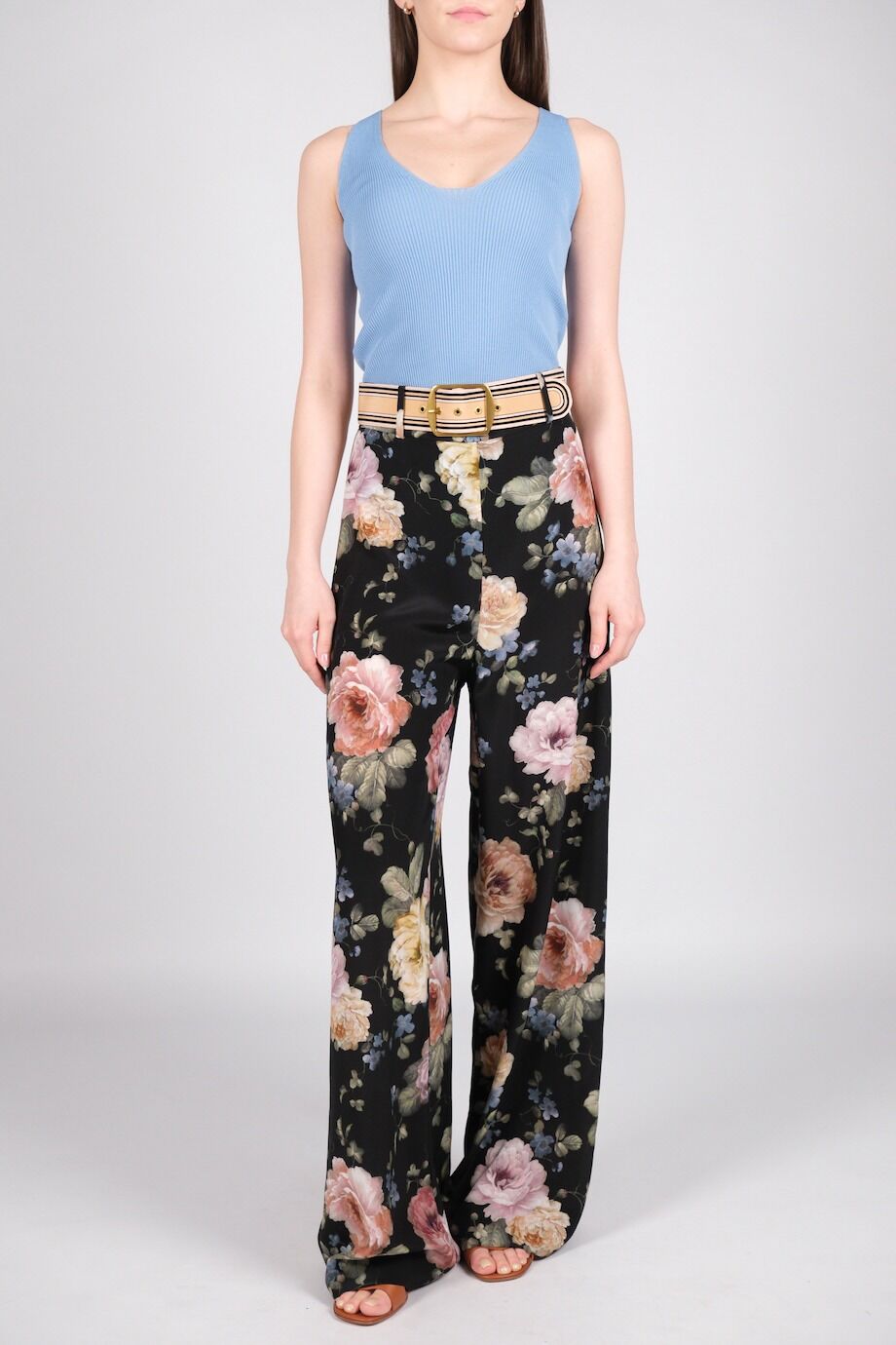 image 1 Шёлковые брюки с цветочным принтом и поясом