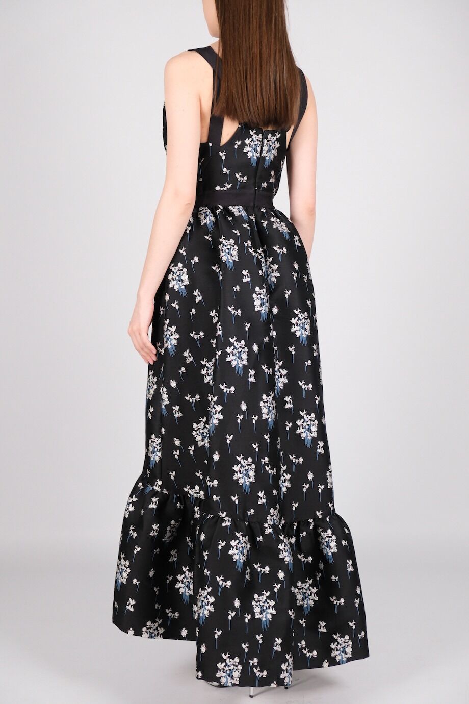 image 4 Платье из жаккарда черного цвета в серебристые цветочки