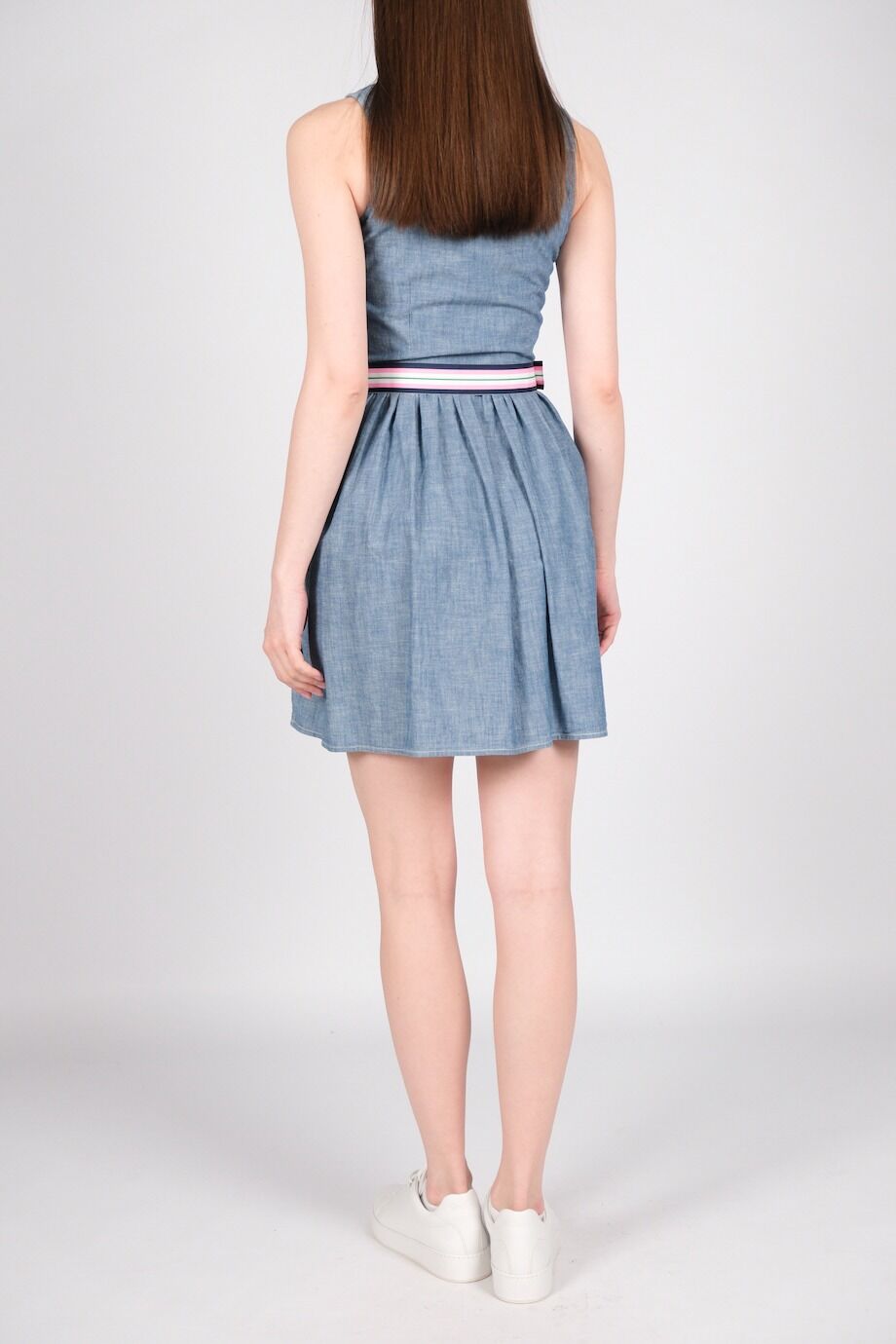 image 3 Хлопковое платье синего цвета без рукавов с поясом