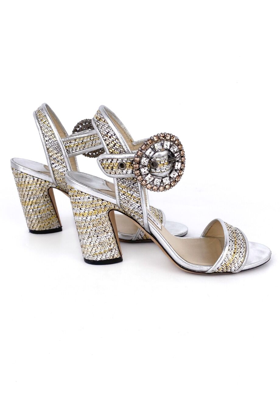 image 5 Плетёные босоножки серебряного цвета с декором из кристаллов