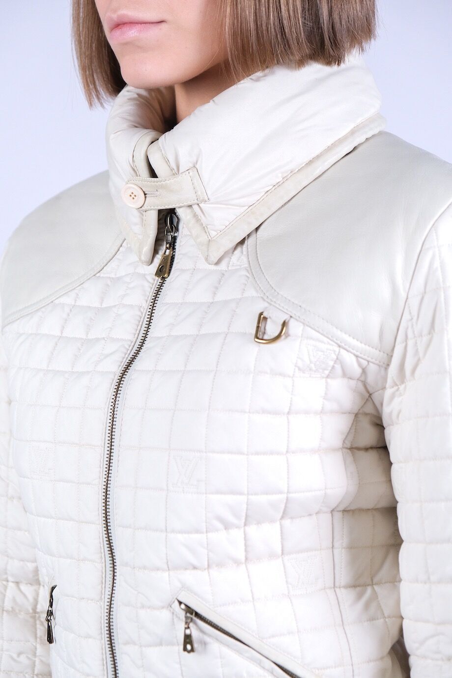 image 4 Стеганая куртка молочного цвета с логотипом