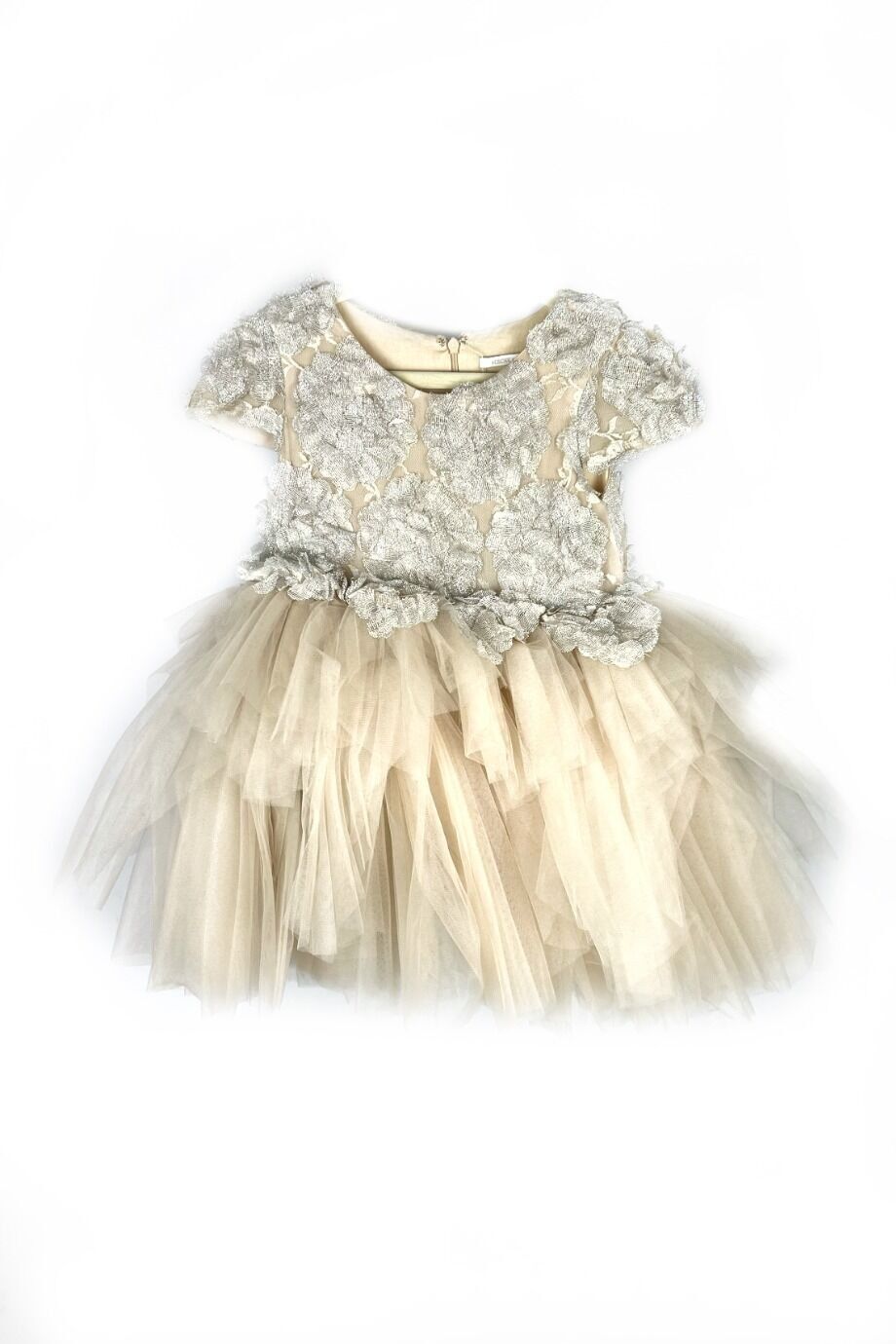 image 1 Детское платье из фатина бежевого цвета с аппликациями бабочек