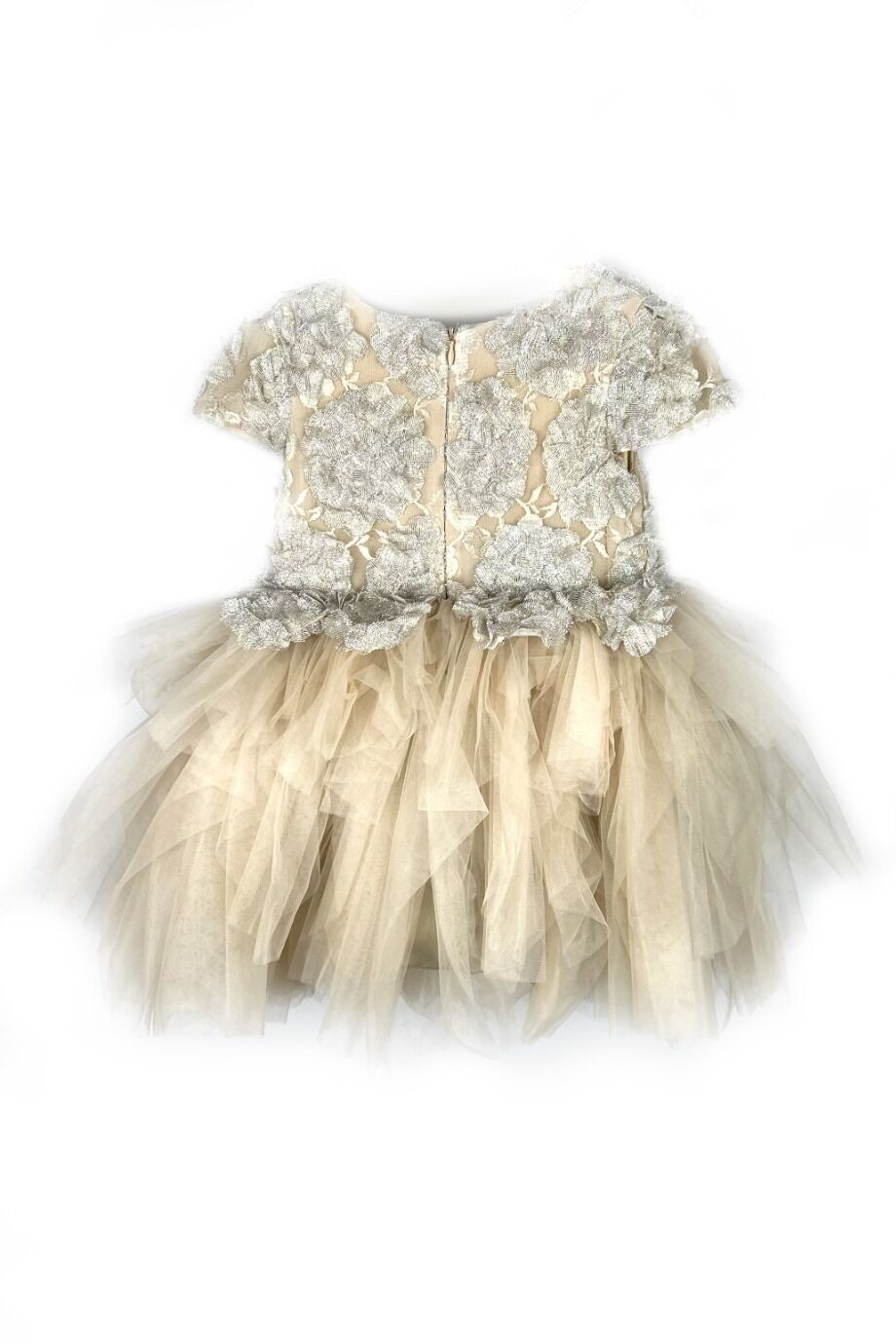 image 2 Детское платье из фатина бежевого цвета с аппликациями бабочек