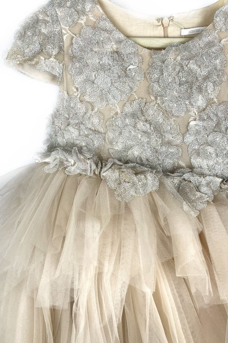 image 3 Детское платье из фатина бежевого цвета с аппликациями бабочек