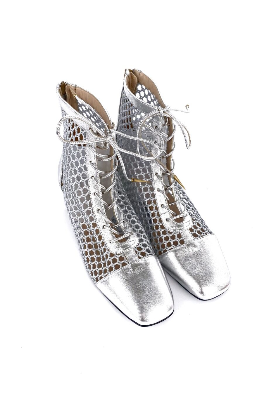 image 1 Ботильоны серебристого цвета в сеточку на шнуровке