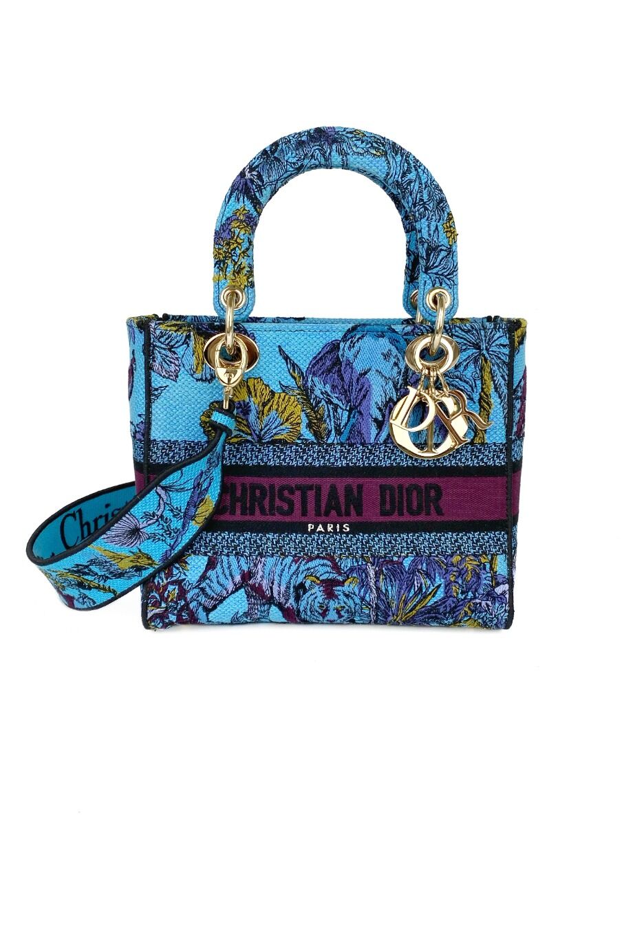 image 1 Сумка Lady D из текстиля бирюзового цвета с вышивкой