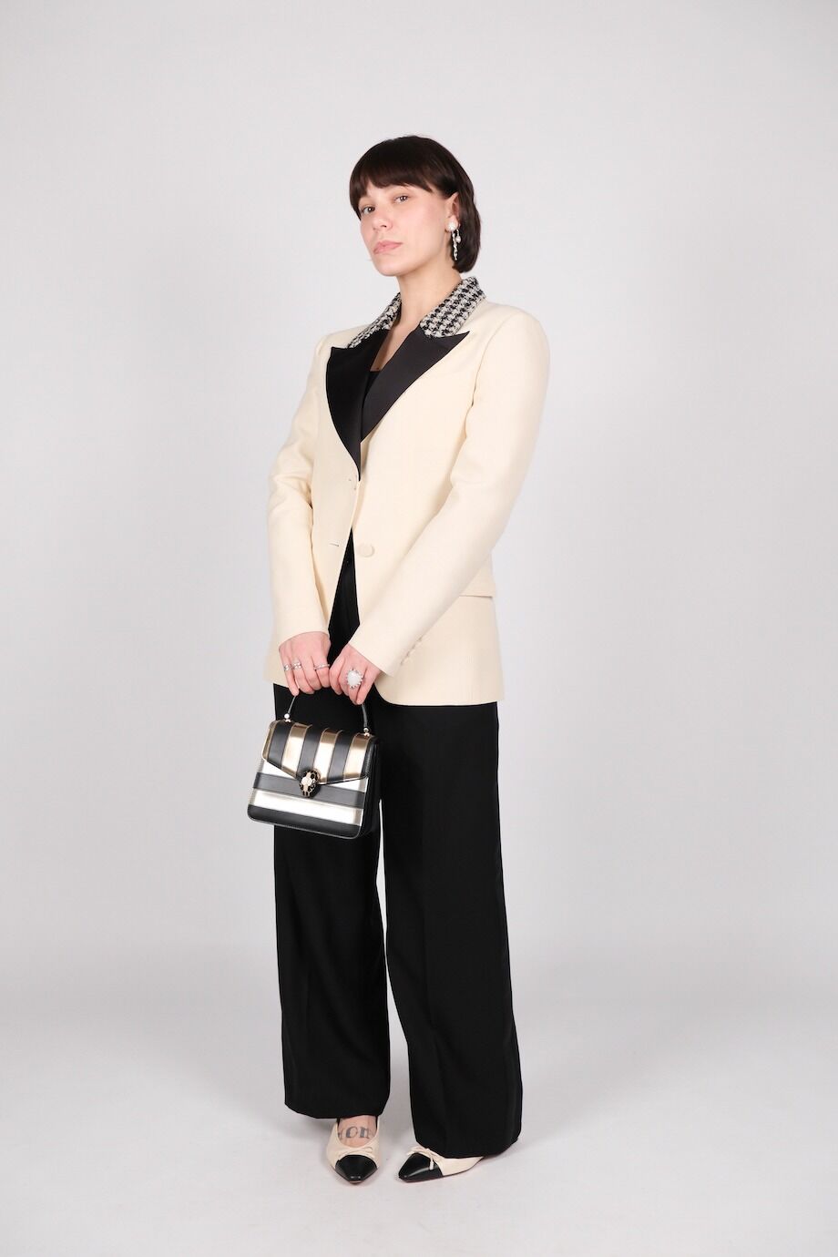 image 1 Жакет молочного цвета с комбинированным лацканом