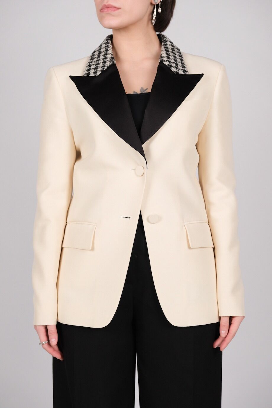 image 4 Жакет молочного цвета с комбинированным лацканом
