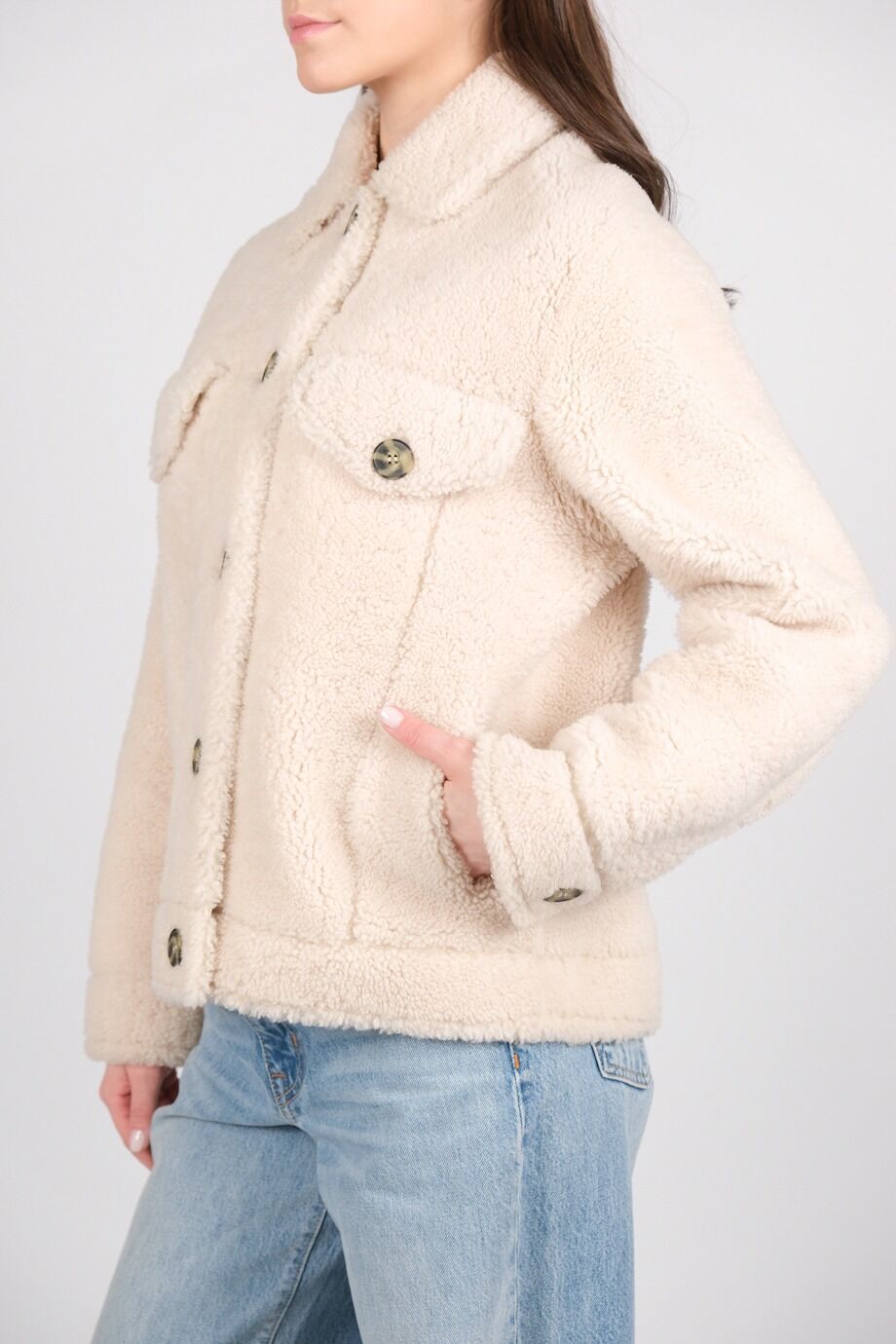 image 2 Дубленка молочного цвета на пуговицах