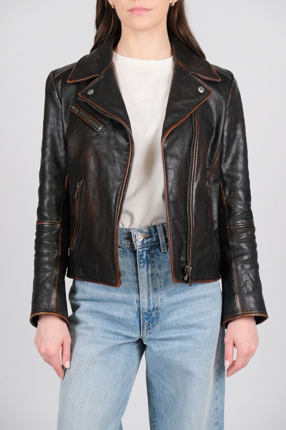 image 5 Кожаная куртка коричневого цвета