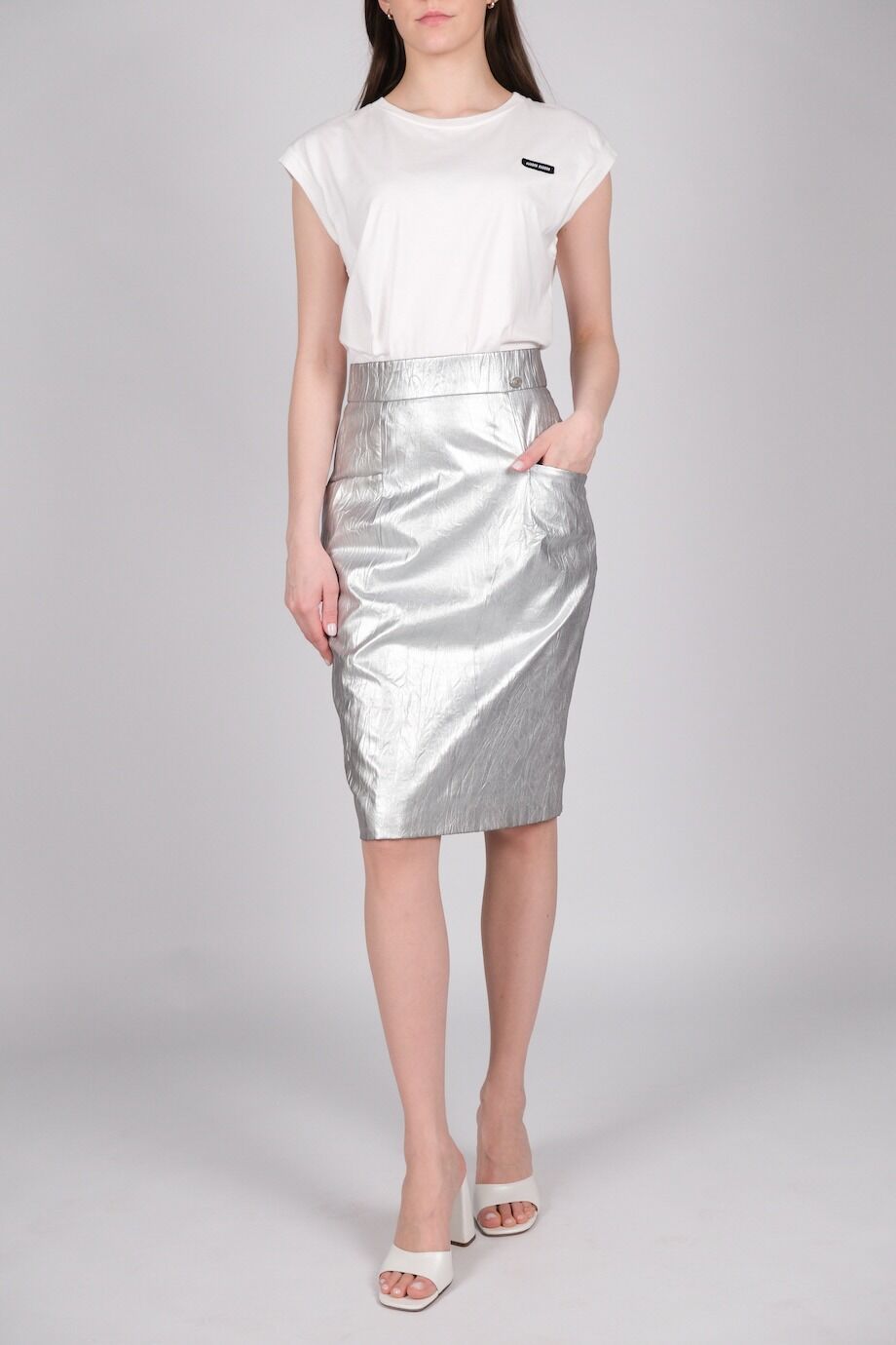 image 1 Кожаная юбка серебряного цвета