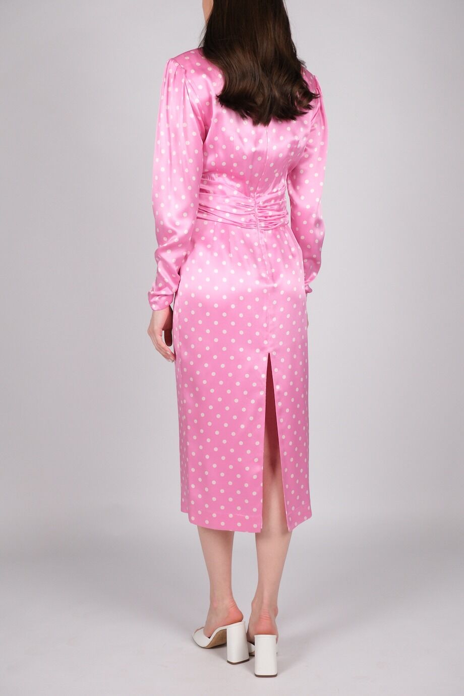 image 3 Платье в горох розового цвета с длинным рукавом