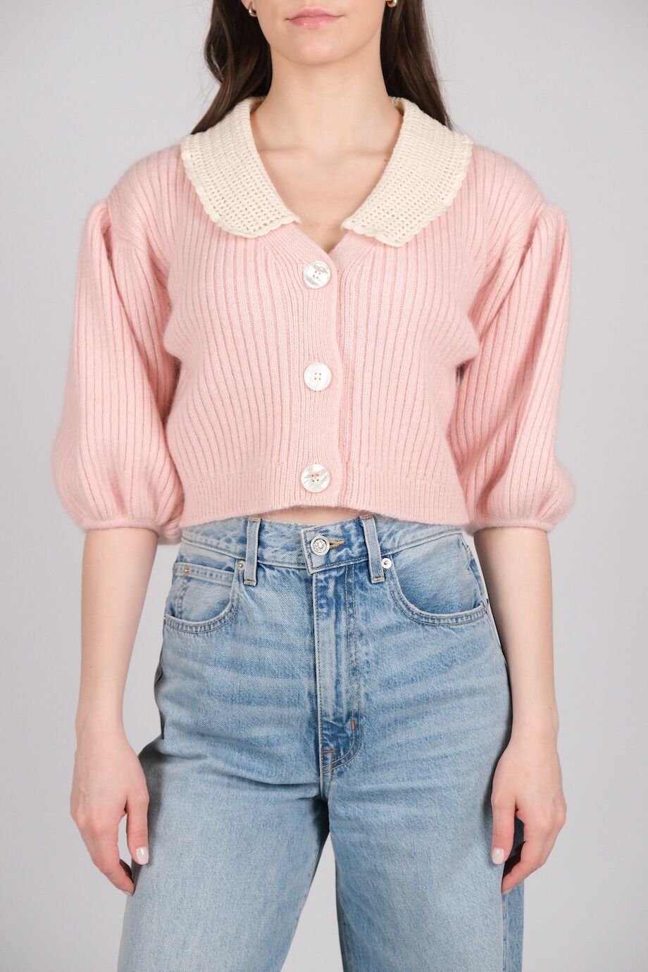 image 1 Кардиган розового цвета с белым воротничком