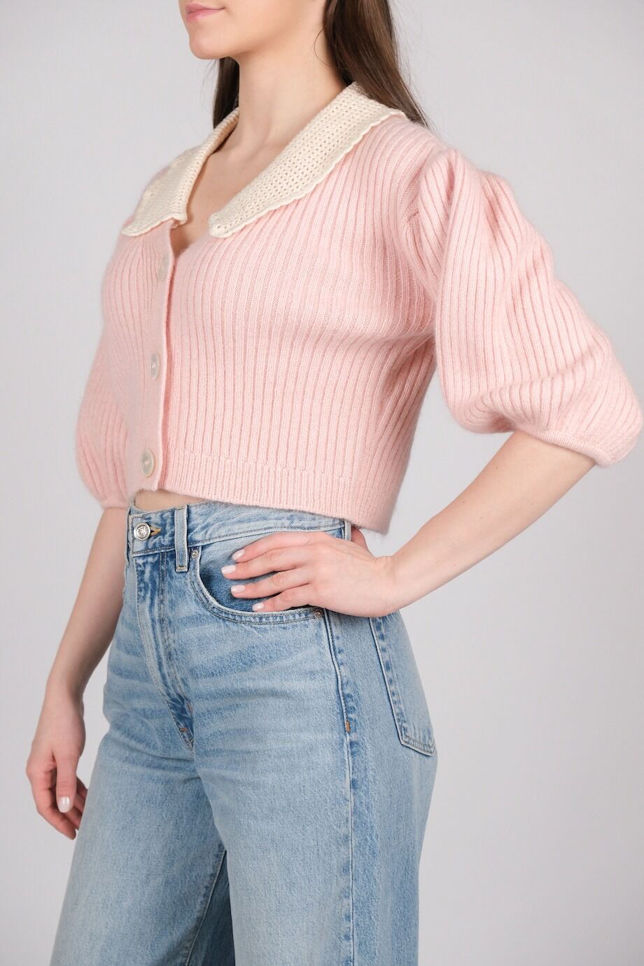 image 2 Кардиган розового цвета с белым воротничком
