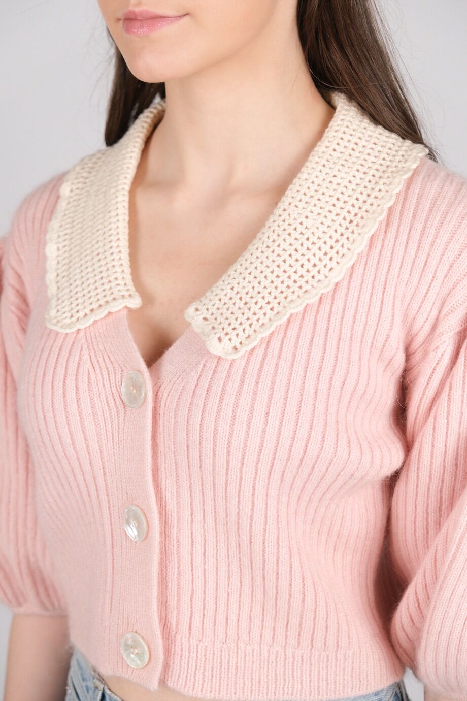image 4 Кардиган розового цвета с белым воротничком
