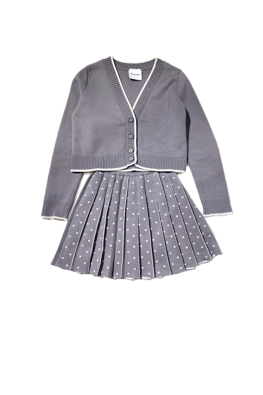 image 1 Детский трикотажный костюм с юбкой серого цвета в горошек