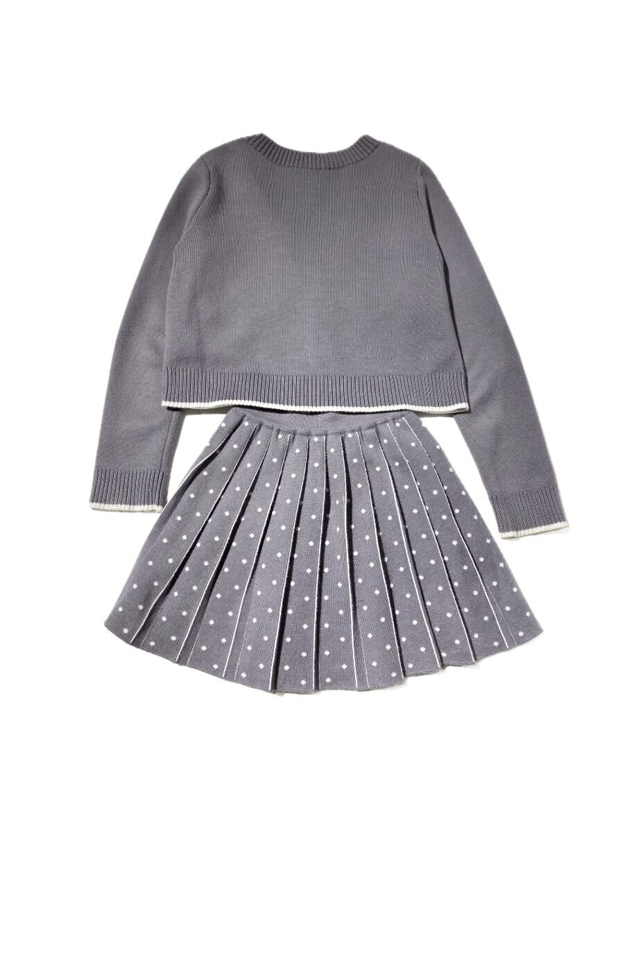image 2 Детский трикотажный костюм с юбкой серого цвета в горошек