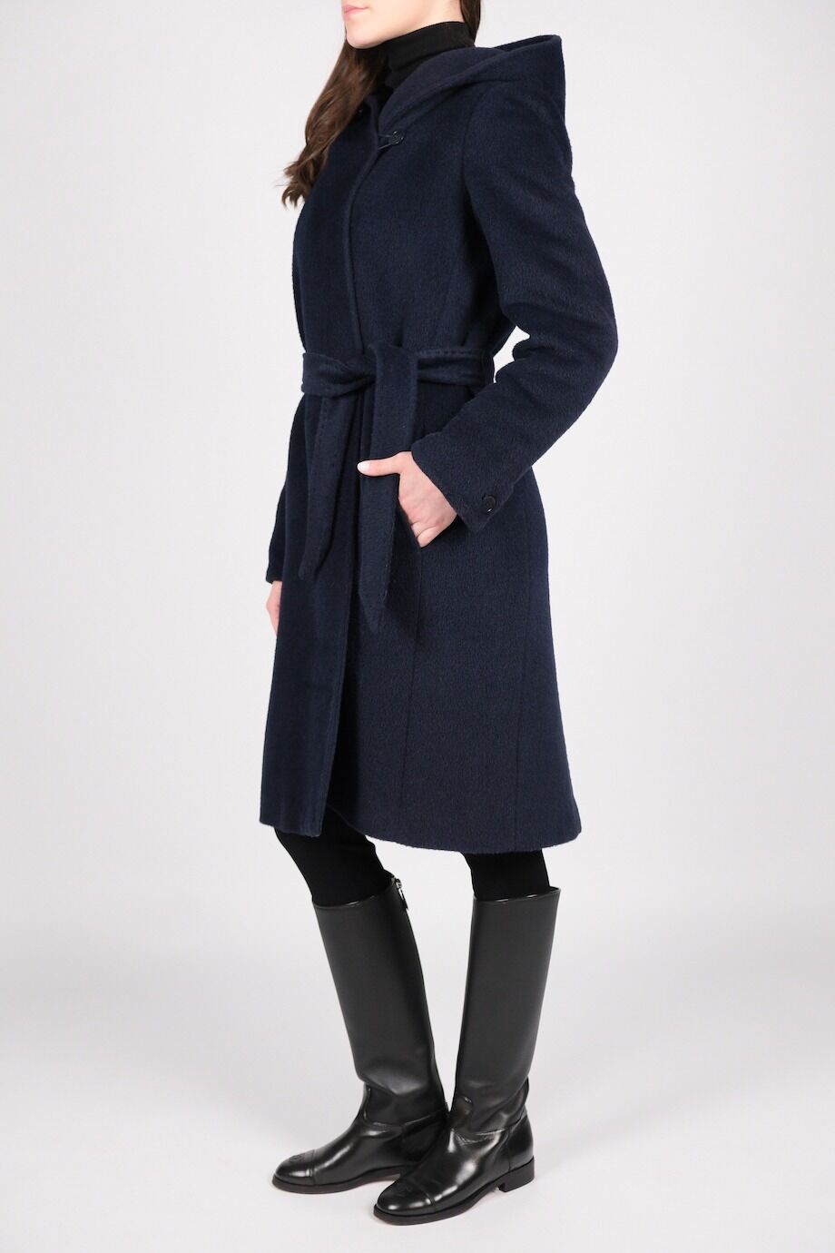 image 2 Пальто тёмно-синего цвета с капюшоном