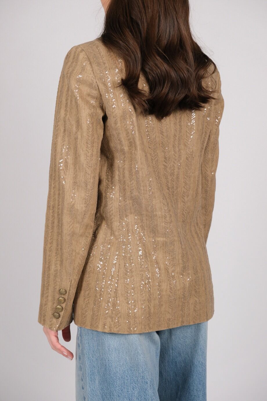 image 3 Двубортный жакет бежевого цвета с пайетками