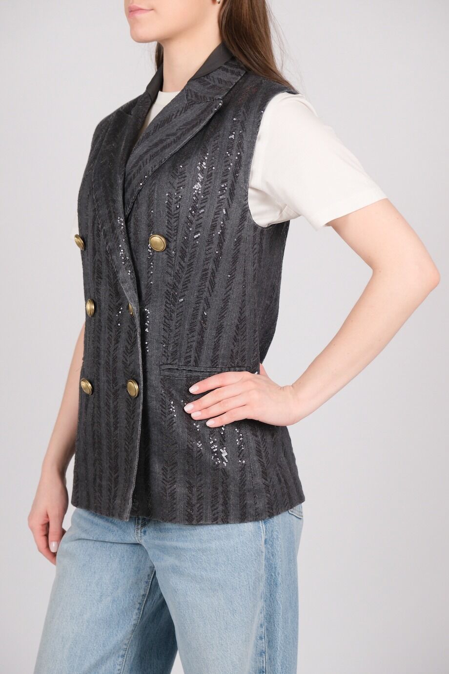 image 2 Жилет с пайетками серо-синего цвета