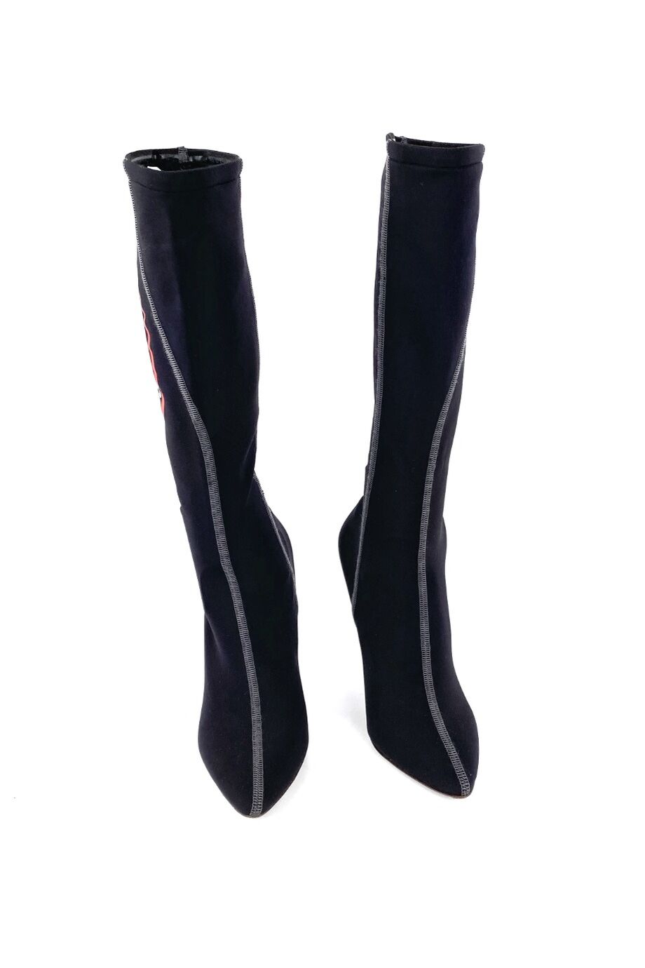 image 2 Ботильоны-носки черного цвета с серой прострочкой и надписью