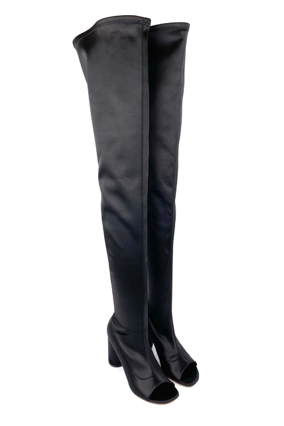 image 1 Сатиновые ботфорты с открытыми носиками черного цвета