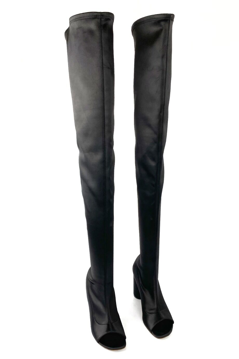 image 2 Сатиновые ботфорты с открытыми носиками черного цвета