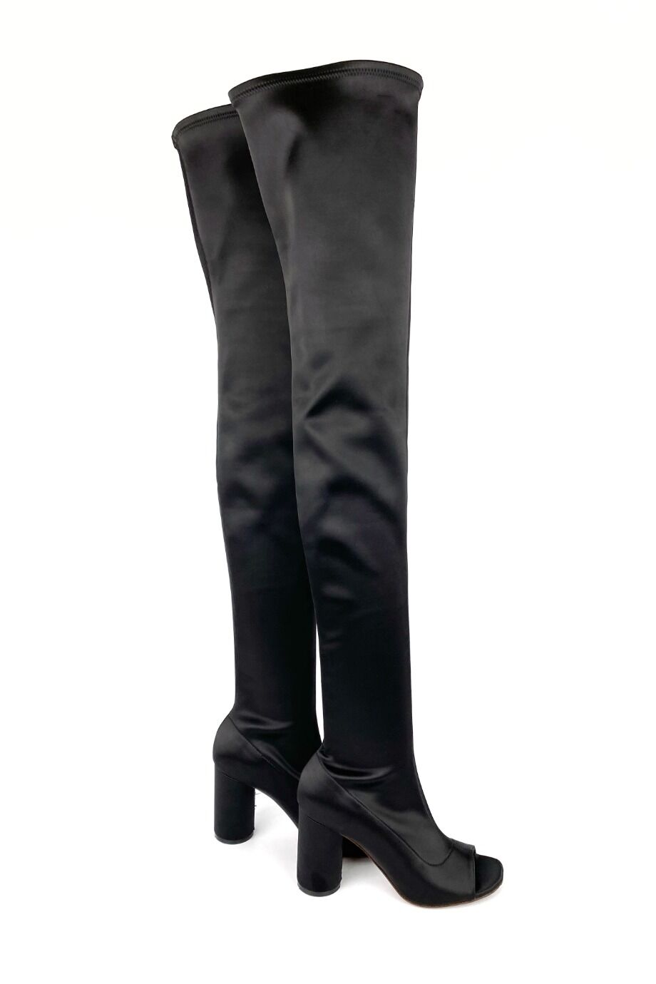 image 5 Сатиновые ботфорты с открытыми носиками черного цвета