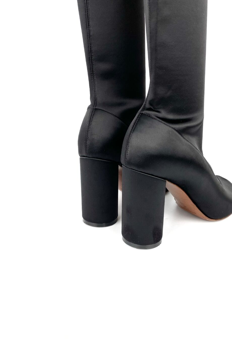 image 4 Сатиновые ботфорты с открытыми носиками черного цвета