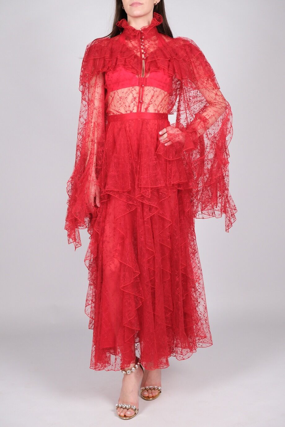 image 1 Кружевной костюм красного цвета с юбкой