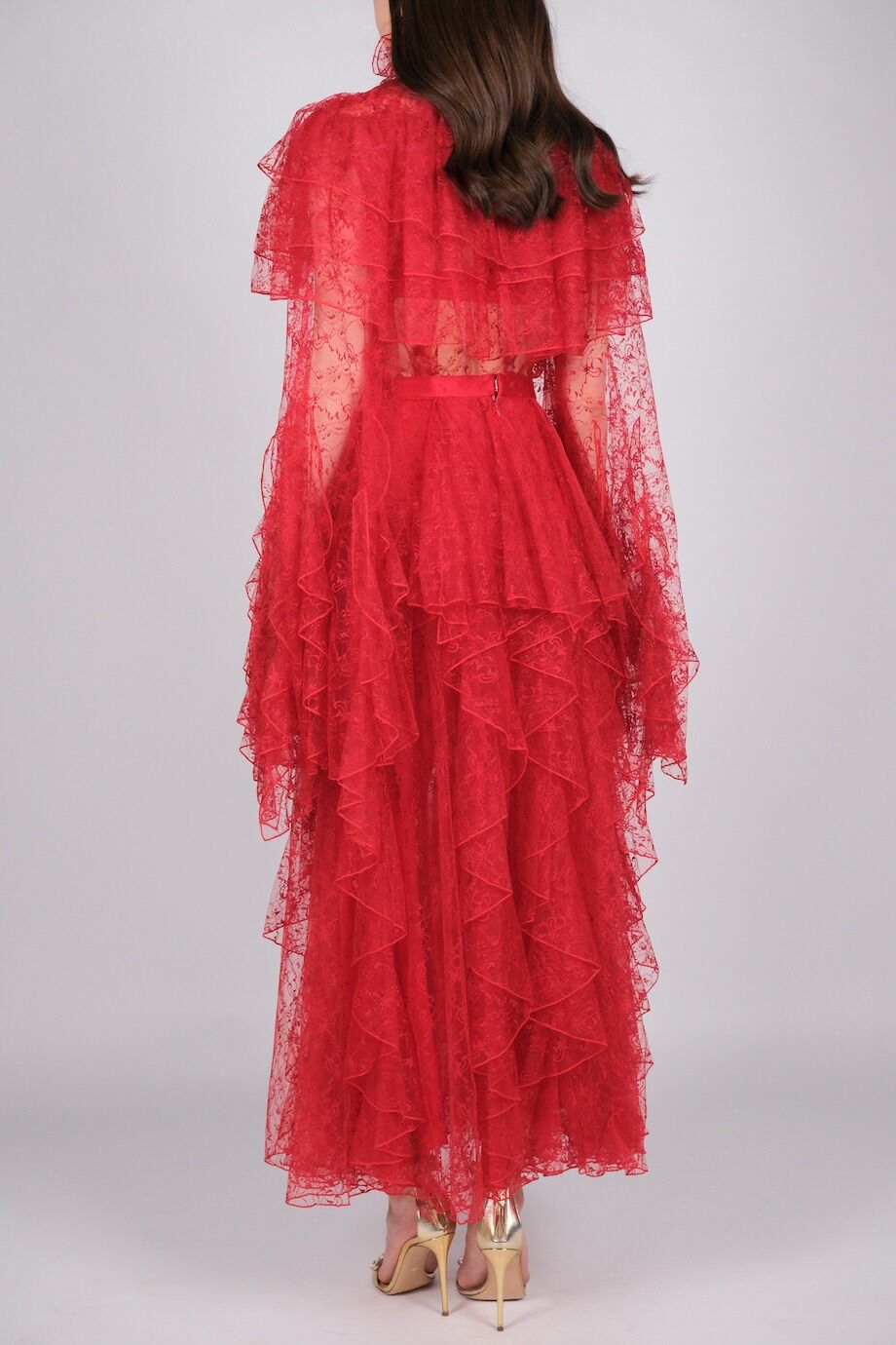 image 3 Кружевной костюм красного цвета с юбкой