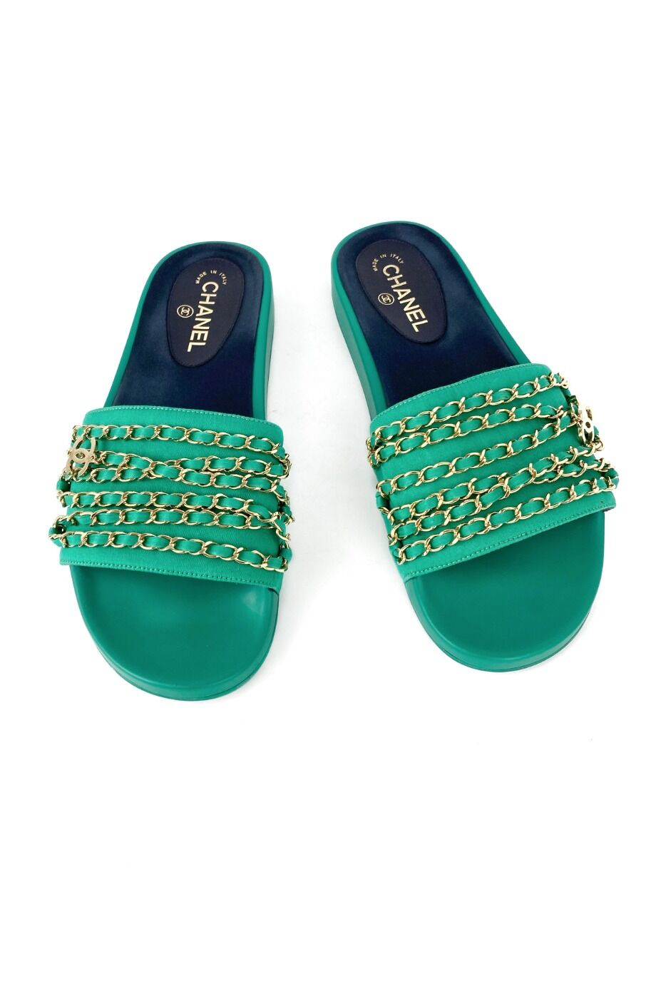 image 2 Шлепанцы зеленого цвета с цепочками