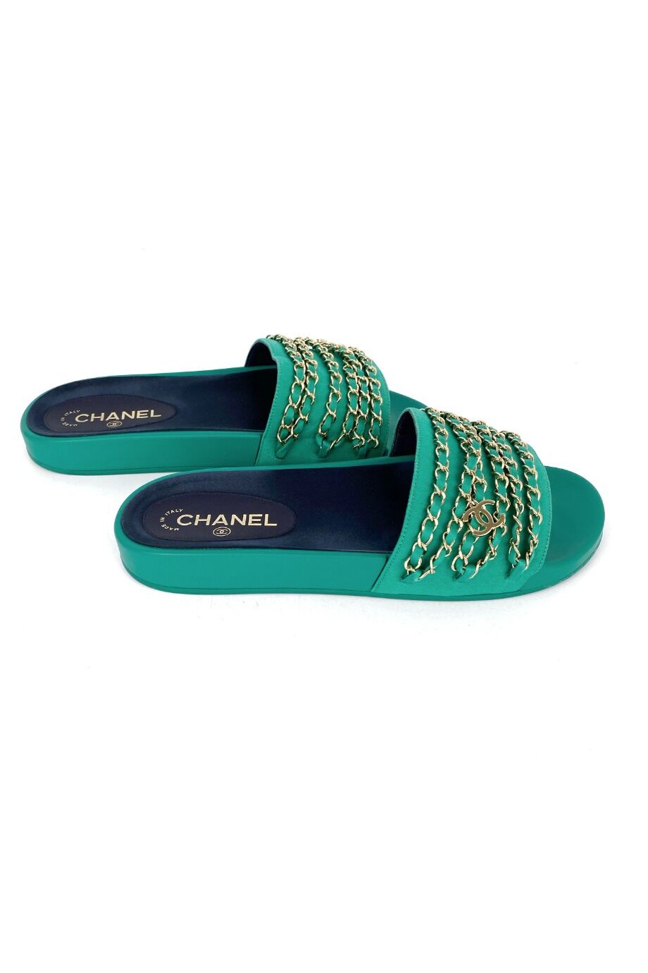 image 5 Шлепанцы зеленого цвета с цепочками