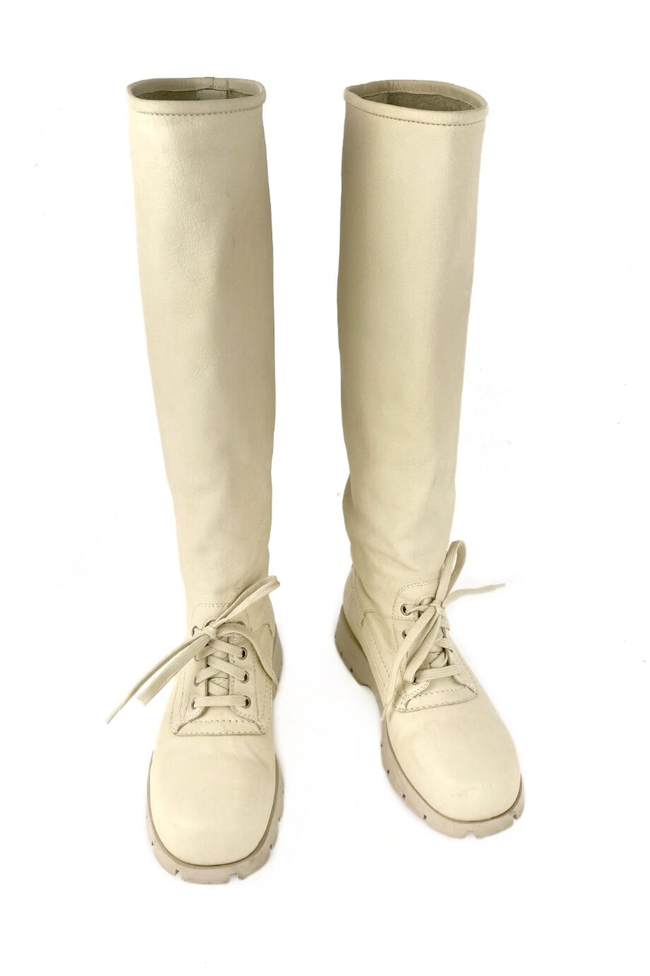 image 2 Сапоги молочного цвета со шнуровкой