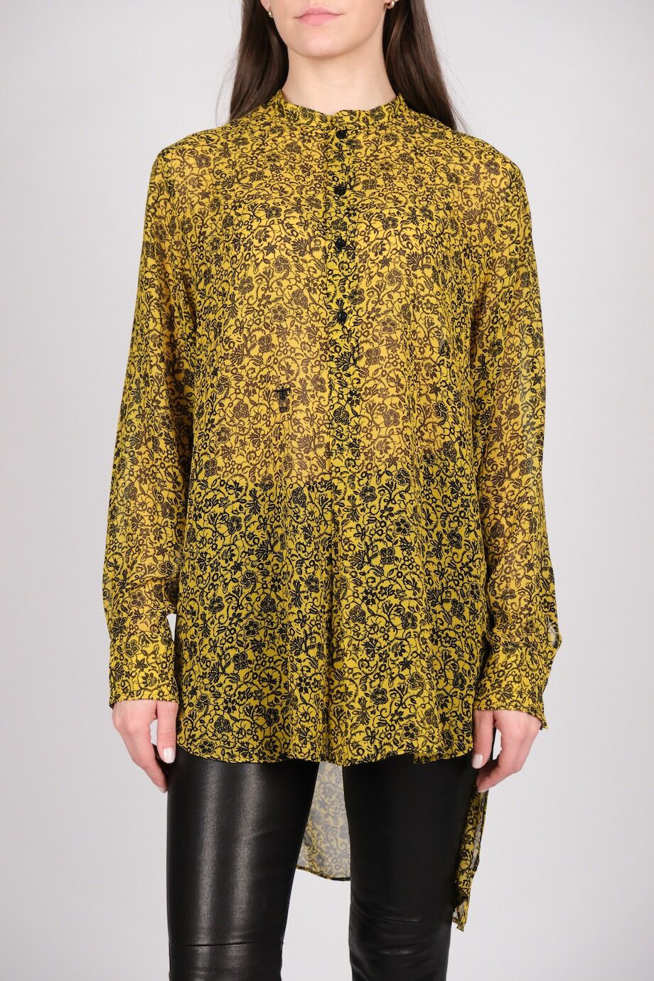 image 1 Шелковая блуза желтого цвета в черный цветочный принт