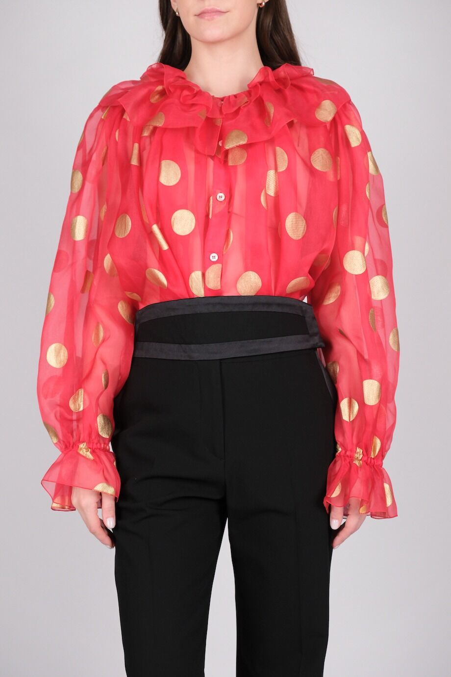 image 1 Шёлковая блуза красного цвета в горох
