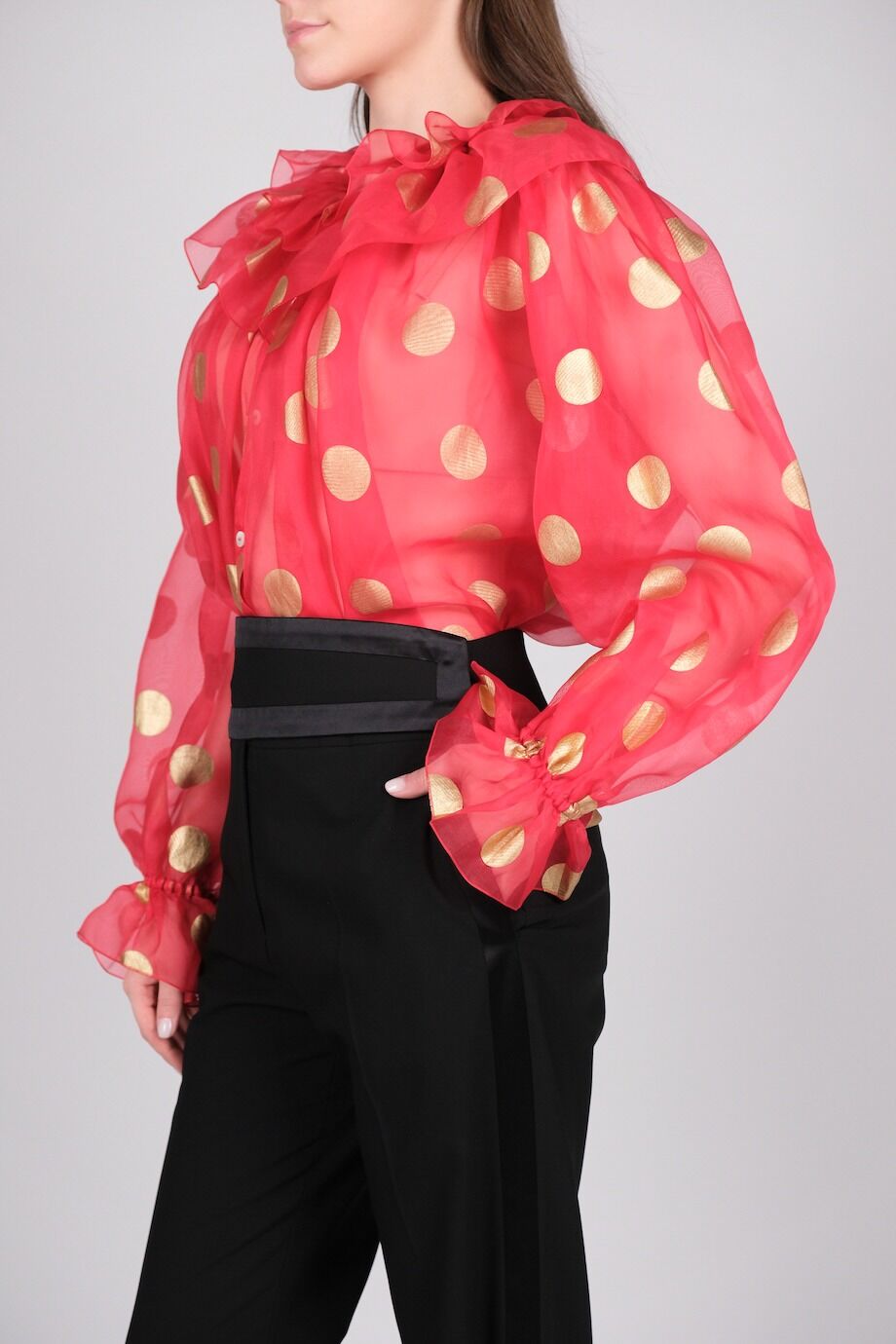 image 2 Шёлковая блуза красного цвета в горох