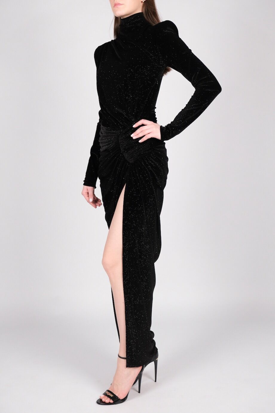 image 2 Велюровое платье с блёстками черного цвета