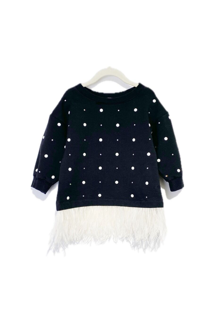 image 1 Детский свитшот черного цвета с декором из перьев и камней