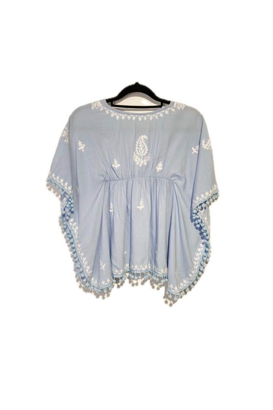 image 2 Детское платье-туника голубого цвета с вышивкой