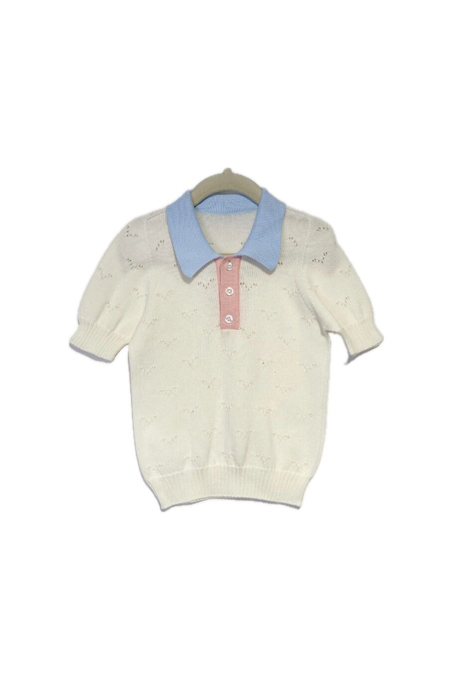 image 1 Детское трикотажное поло молочного цвета с голубым воротником