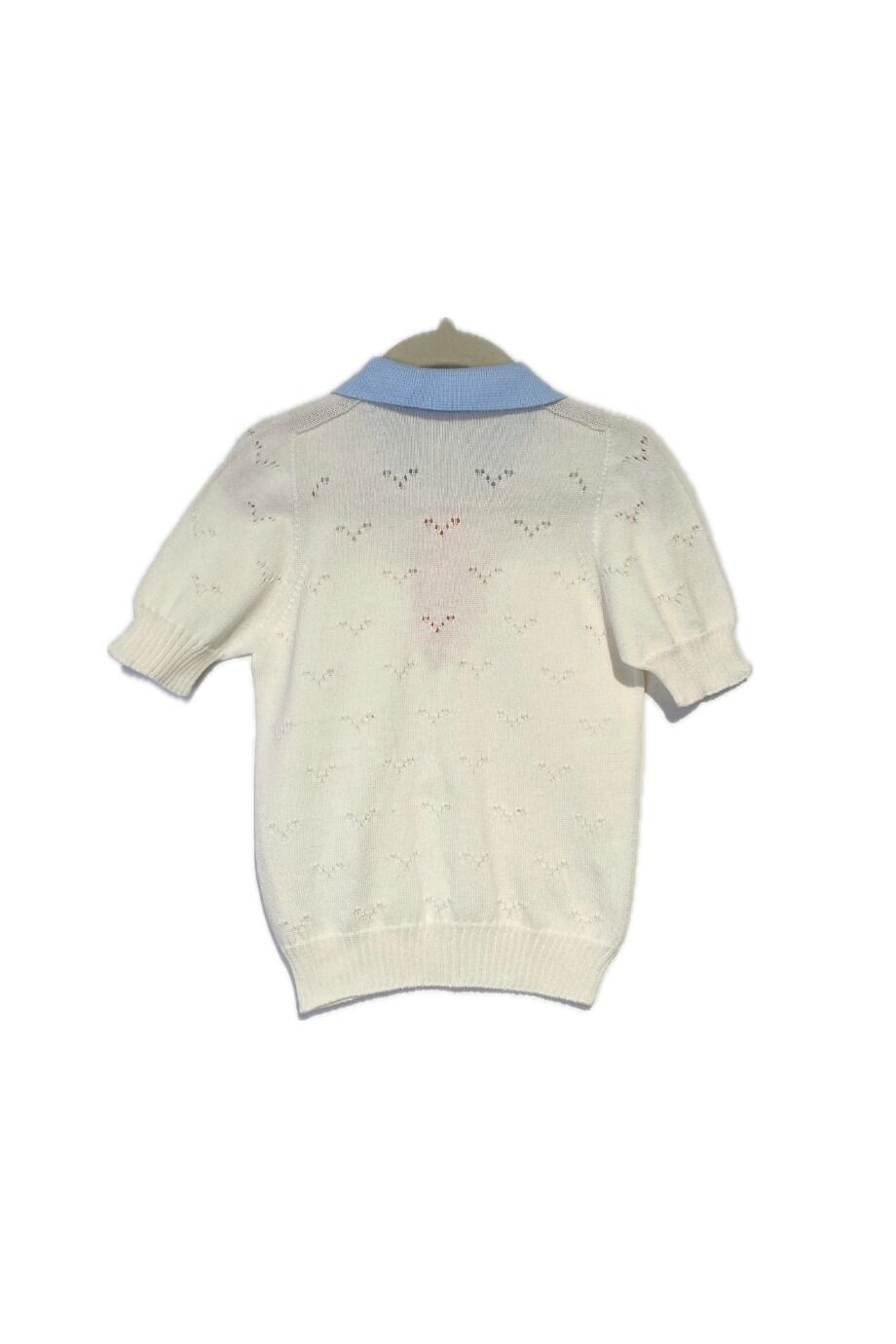 image 2 Детское трикотажное поло молочного цвета с голубым воротником