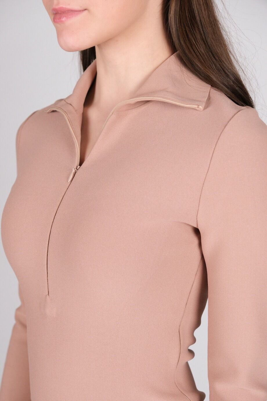 image 4 Облегающее платье с длинным рукавом нюдового цвета