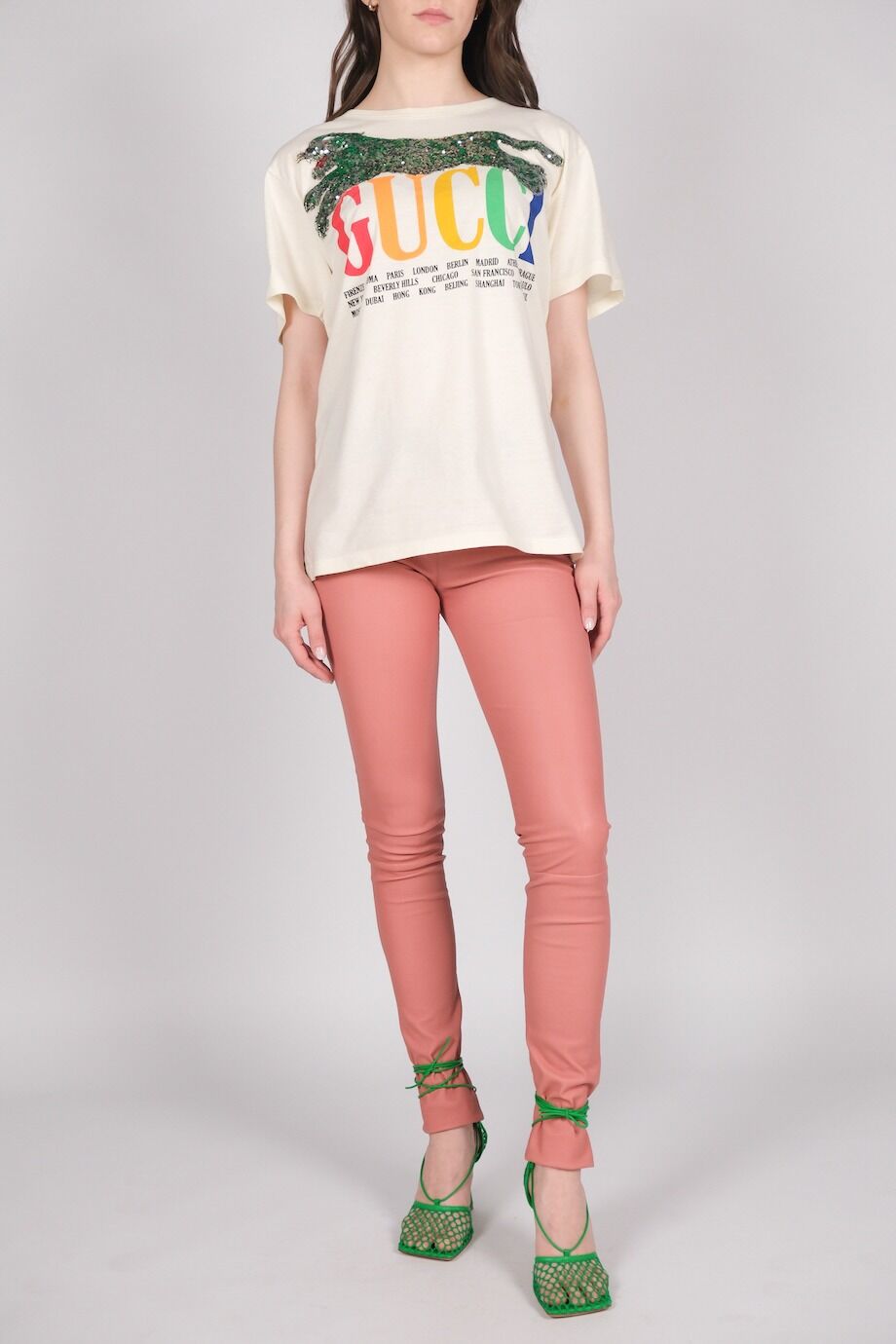 image 1 Кожаные леггинсы персикового цвета