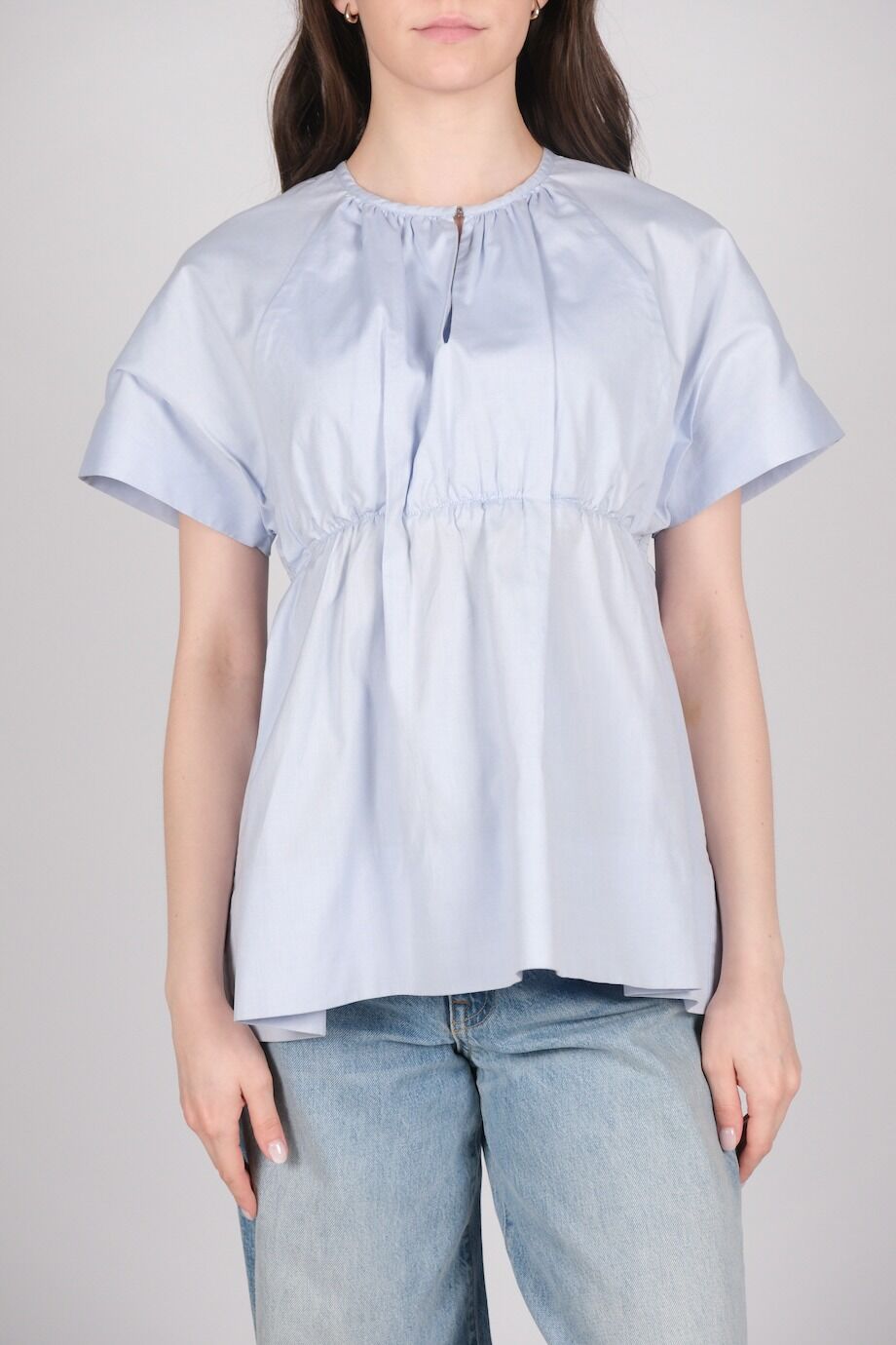 image 1 Хлопковая блуза голубого цвета с коротким рукавом