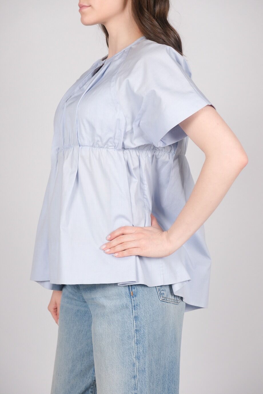 image 2 Хлопковая блуза голубого цвета с коротким рукавом