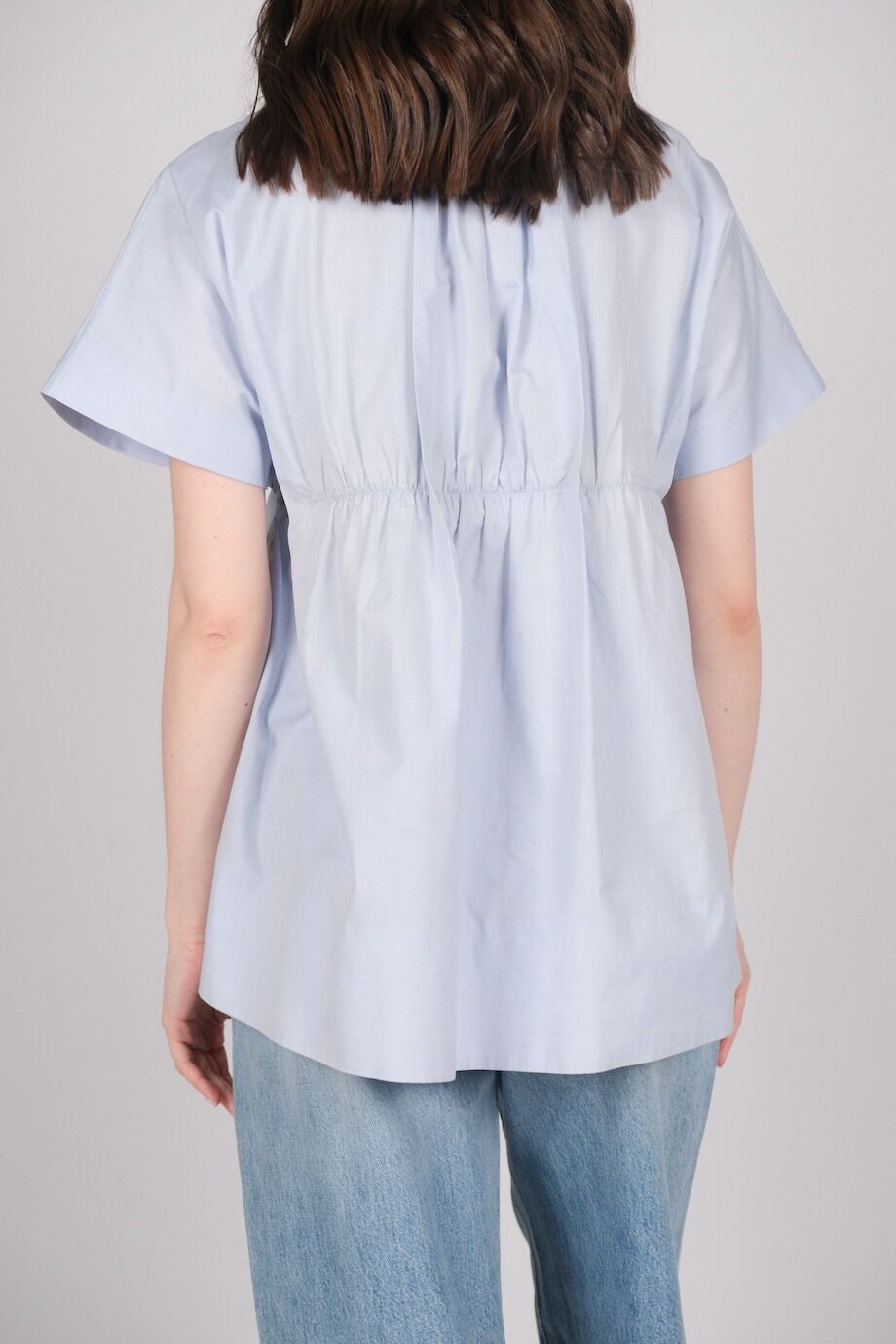 image 3 Хлопковая блуза голубого цвета с коротким рукавом