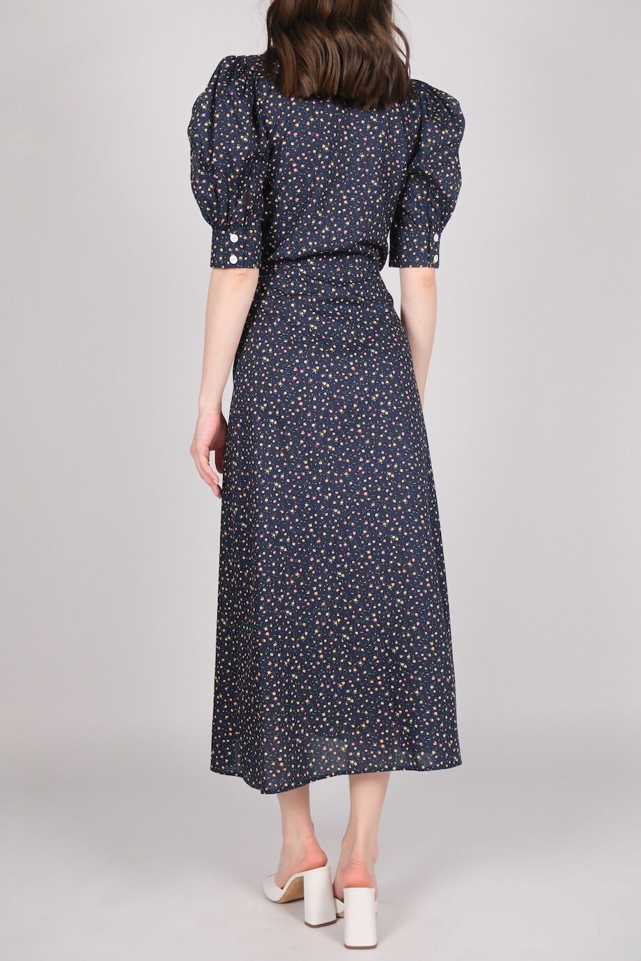 image 3 Платье темно-синего цвета в мелкий цветочек с белым воротничком