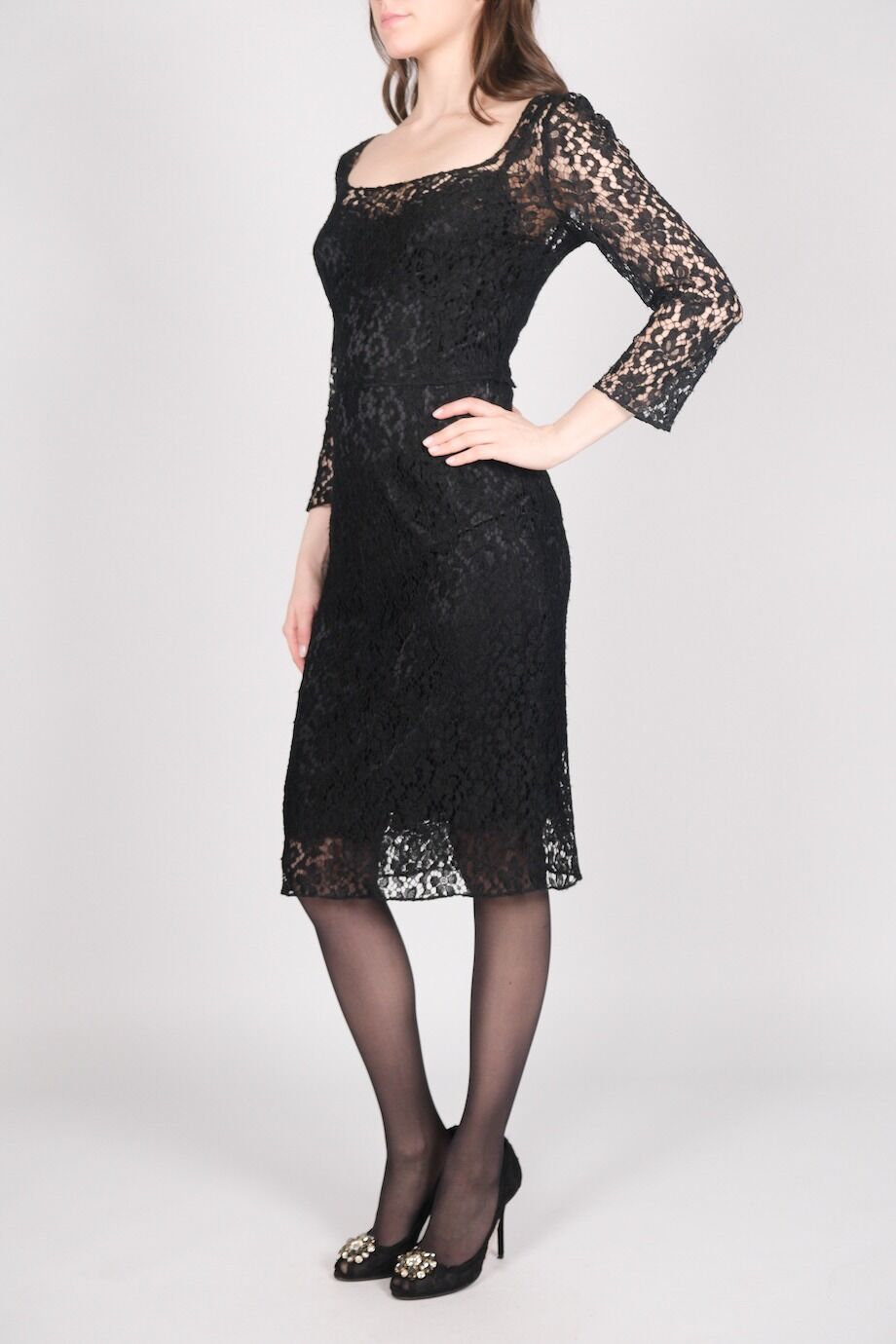 image 2 Кружевное платье черного цвета с нижней комбинацией